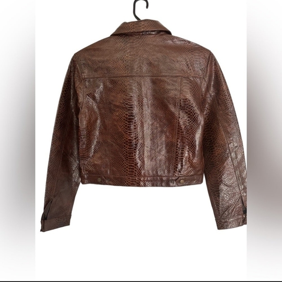 NEW 100% Leather Snake Print Jacket in Chocolate Brown Size Small - Picture 2 of 7